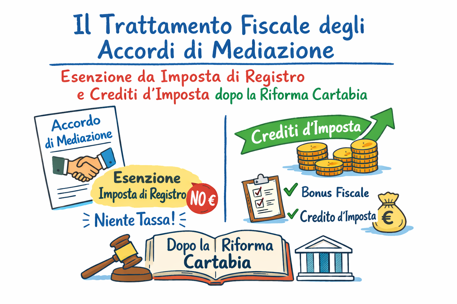 Il trattamento fiscale degli accordi di mediazione: esenzione da imposta di registro e crediti d’imposta dopo la Riforma Cartabia