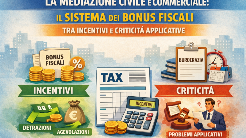 LA MEDIAZIONE CIVILE E COMMERCIALE: IL SISTEMA DEI BONUS FISCALI TRA INCENTIVI E CRITICITÀ APPLICATIVE