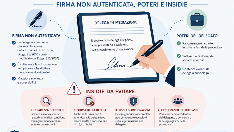 Delega in mediazione dopo il D.Lgs. 216/2024: firma non autenticata, poteri e insidie