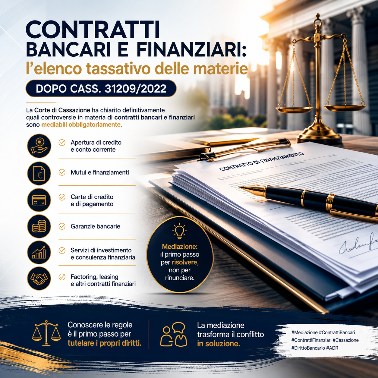 Contratti bancari e finanziari: l’elenco tassativo delle materie dopo Cass. 31209/2022