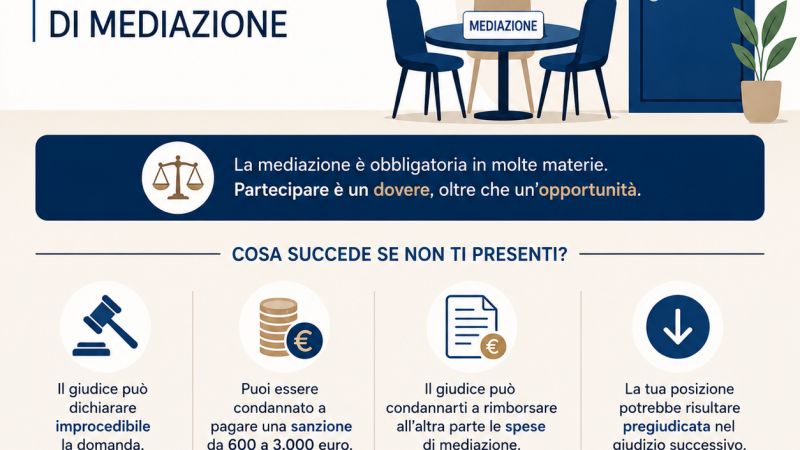 Mancata partecipazione al primo incontro: le sanzioni dell’art. 12-bis spiegate al cliente
