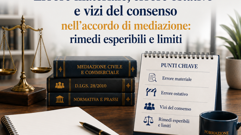 Errore materiale, errore ostativo e vizi del consenso nell’accordo di mediazione: rimedi esperibili e limiti