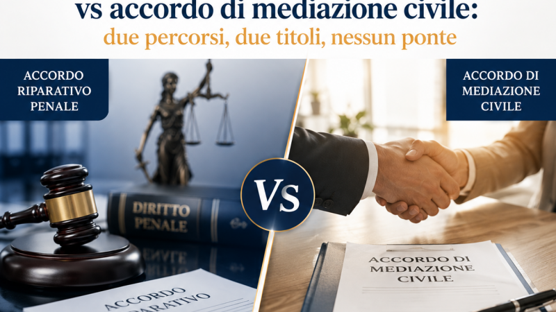 Accordo riparativo penale vs accordo di mediazione civile: due percorsi, due titoli, nessun ponte.