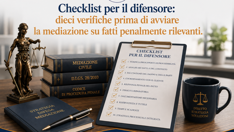 Checklist per il difensore: dieci verifiche prima di avviare la mediazione su fatti penalmente rilevanti