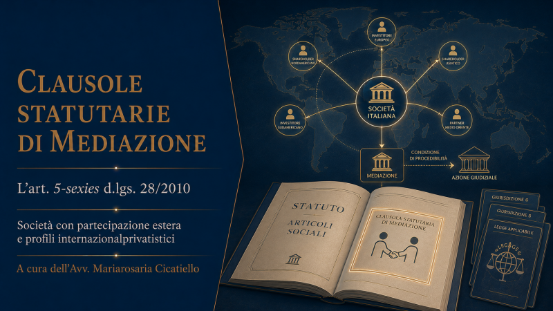 L’art. 5-sexies d.lgs. 28/2010 e le clausole statutarie di mediazione nelle società con partecipazione estera: condizione di procedibilità e profili internazionalprivatistici