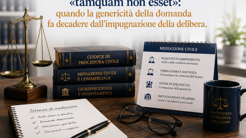 L’istanza di mediazione «tamquam non esset»: quando la genericità della domanda fa decadere dall’impugnazione della delibera