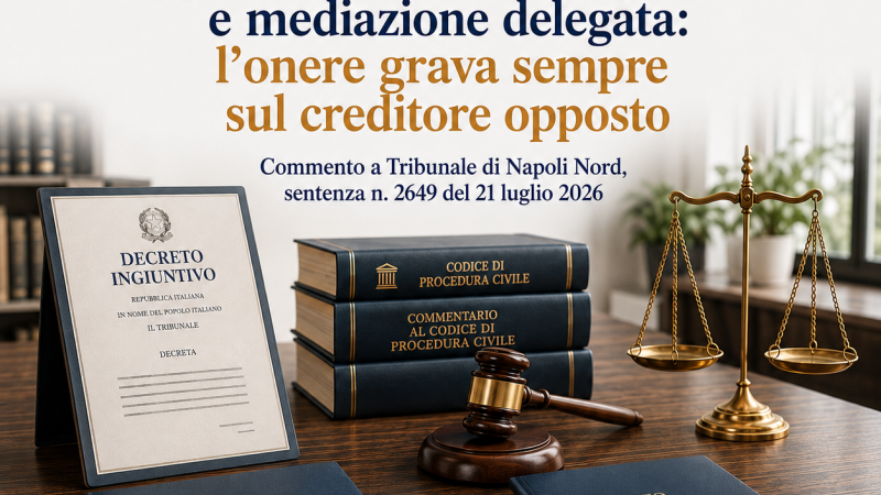 Opposizione a decreto ingiuntivo e mediazione delegata: l’onere grava sempre sul creditore opposto