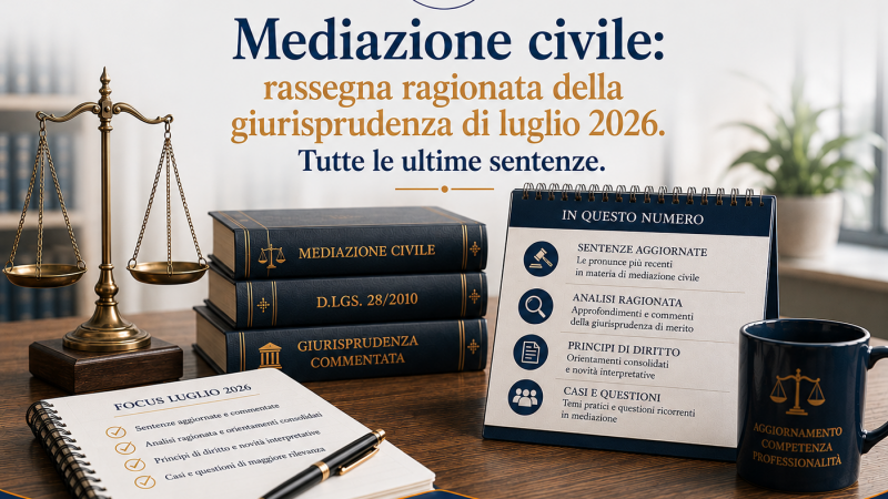 Mediazione civile: rassegna ragionata della giurisprudenza di luglio 2026. Tutte le ultime sentenze.