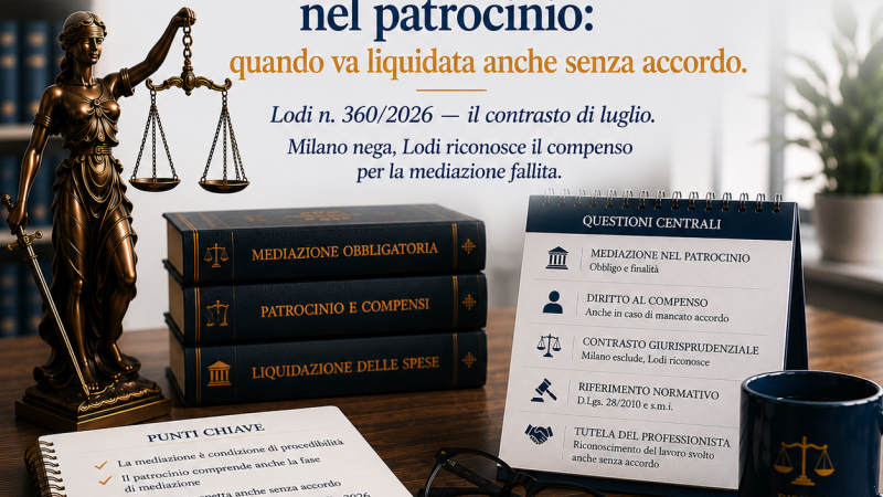 La mediazione obbligatoria nel patrocinio: quando va liquidata anche senza accordo