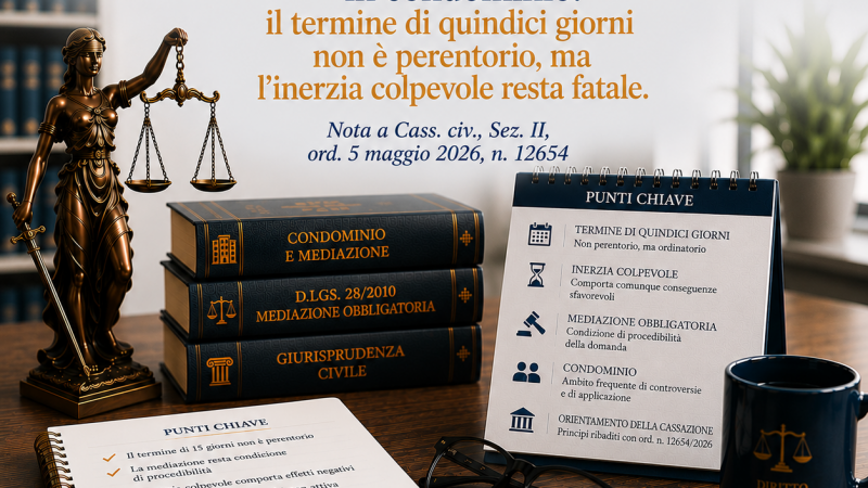Mediazione obbligatoria in condominio: il termine di quindici giorni non è perentorio, ma l’inerzia colpevole resta fatale