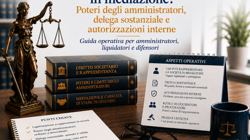 Chi rappresenta la società in mediazione? Poteri degli amministratori, delega sostanziale e autorizzazioni interne